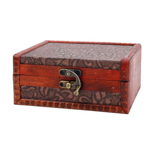 KUMGROT Vintage Wooden Box with Hinged Lid Flower Motifs Antique Trunks | for Jewelry Keepsakes Coin Collection Storing Storage Organizer Decorative Wood Box with Lid, 5.71" x 4.61" x 2.56", 1 Pcs - style: Patterned Box
