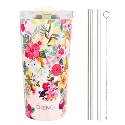 Drinco - 20 oz Stainless Steel Tumbler | Double Walled Vacuum Insulated Mug With Lid, 2 Straws, For Hot & Cold Drinks (20oz Tropical Bloom) - color: 20oz Tropical Bloom