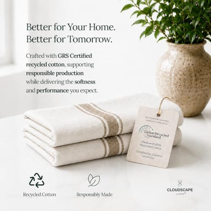 CSL Pack of 12 Kitchen Towels, Absorbent & Soft, Oversized, 18x28 - Beige | Soft, Quick-drying Weave, no Streaking, Hanging Loop, Always a Clean Towel Ready, Linen-inspired Texture, Housewarming Gift - color: Beige, size: 12 Pack