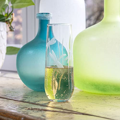 Rolf Glass Dragonfly Stemless Champagne Flute Glasses 8.5 ounce Set of 4 - Toasting Flute Glasses - Lead-Free Glass - Etched Flute Glasses – Proudly Made in the USA - color: Stemless Flute 4 Set