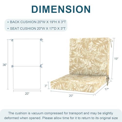 DYTXIII Outdoor Midback Chair Cushions Set of 2-20"x17" Water Repellent & Fade-Resistant Patio Seat Cushions with High-Resiliency Foam, Non-Slip Ties for Dining, Balcony Furniture-Tropical Oat - color: Tropical Oat