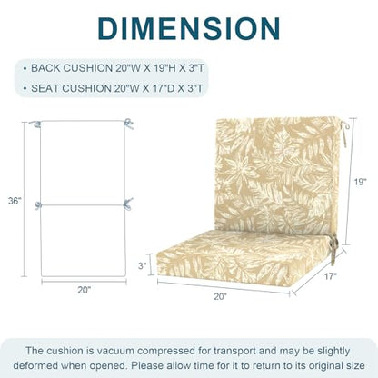 DYTXIII Outdoor Midback Chair Cushions Set of 2-20"x17" Water Repellent & Fade-Resistant Patio Seat Cushions with High-Resiliency Foam, Non-Slip Ties for Dining, Balcony Furniture-Tropical Oat - color: Tropical Oat