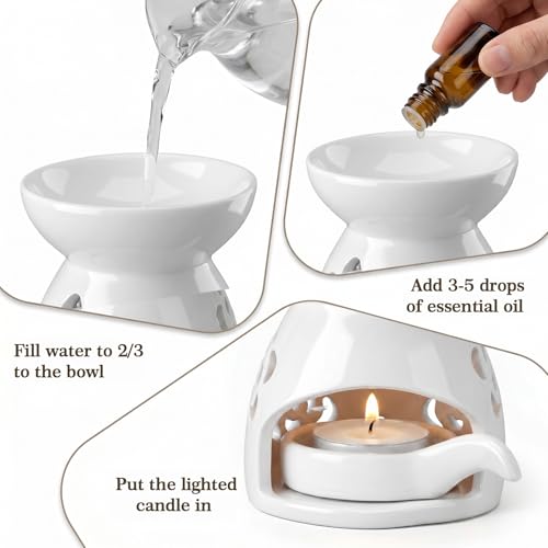 4 Pack Ceramic Tealight Candle Holder Essential Oil Burner for Wax Melt Burners with Spoons Aromatherapy Diffuser Home Bedroom Office Decor Housewarming Gift