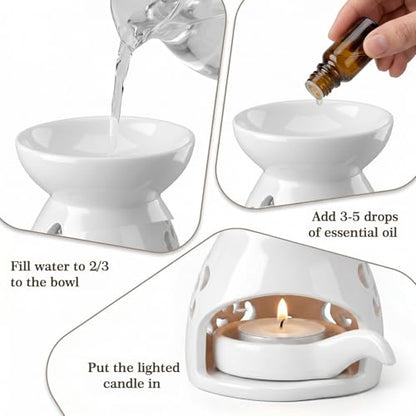 4 Pack Ceramic Tealight Candle Holder Essential Oil Burner for Wax Melt Burners with Spoons Aromatherapy Diffuser Home Bedroom Office Decor Housewarming Gift