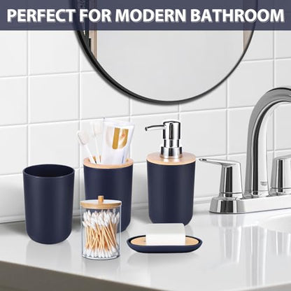 Bathroom Accessories Set 5Piece Navy Blue Bathroom Sets, Toothbrush Holder, Toothbrush Cup, Lotion Soap Dispenser, Soap Dish and Qtip Holder Bathroom Decor - style: Navy Blue