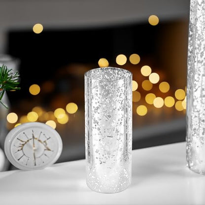 WGVI Hurricane Candle Holder Sleeve, W: 4", Ht: 10", Silver Speckled Glass Cylinder Open Both Ends, Chimney Tube Shade, 2 Pieces - color: Silver Speckle, size: 4x10"H