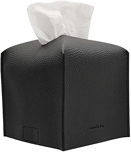 Carrot’s Den PU Leather Tissue Box Cover Holder, Bathroom Decor, Black | Faux leather square holder fits standard facial tissue boxes. Decorative aesthetic accent for office desk, guest bedroom. - color: Black