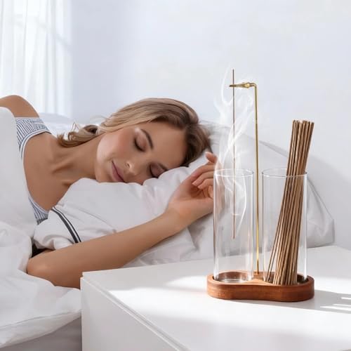 2 in 1 Incense Holder for Sticks, Glass Incense Burner with Storage, Upside Down Hanging Incense Holder with Ash Catcher for Meditation, Yoga, Spa Room & Home Decor