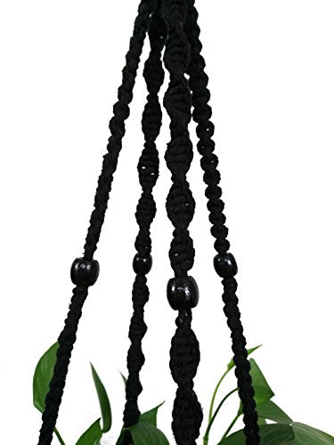 Macrame Plant Hanger & Holder, Hanging Planter 4 Legs Double Deck for 8 inch to 10 inch Two Pots Indoor Outdoor Hanging Planter Cotton Rope 67 Inch with Metal Ring (Cotton-Black) - color: Natural