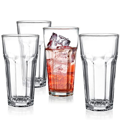 Yopay Set of 8 Highball Drinking Glasses, 12oz Lead-Free Tempered Water Glasses Thick Heavy Base, Clear Iced Hot Tea Glassware for Cocktail, Juice, Milkshake, Soda Beer Tumbler Cup (Pack of 2) - size: 12 oz (Pack of 2)