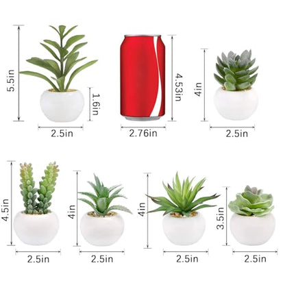 GREENTIME 6 Pcs Artificial Succulents in Ceramic Pots Small Fake Plants | Mini Faux Succulents Zero Maintenance for Indoor Bathroom Office Desk Bedroom Living Room Table Shelf Kitchen Windowsill - color: Green-white Round Pot