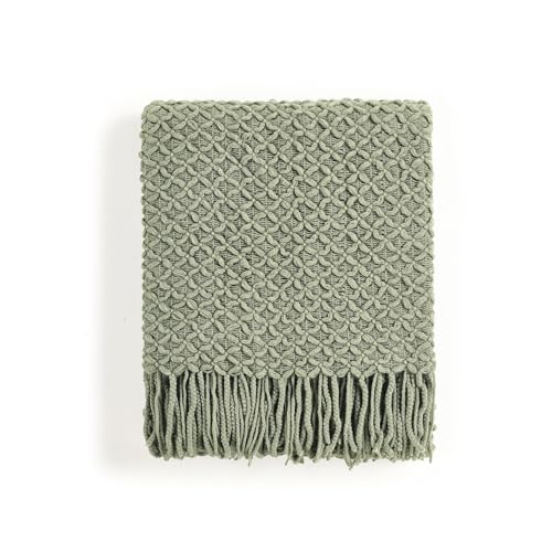 CREVENT Farmhouse Boho Knitted Throw Blanket for Couch Sofa Chair Bed Home Decoration, Soft Warm Cozy Light Weight for Spring Summer Fall (50''X60'' Sage Green) - color: Sage Green, size: 50inchx60inch