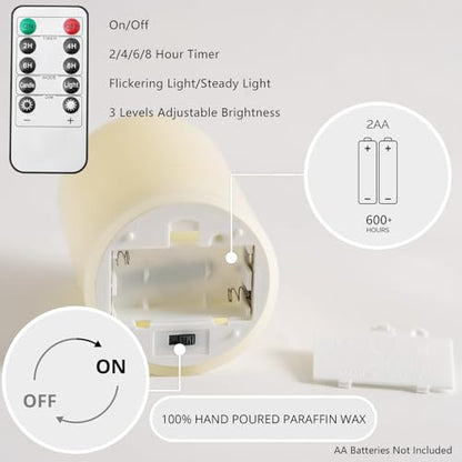Stmarry Ivory Flameless Candles with Remote and Timer, Real Wax Made LED Pillar Candles Battery Operated with 3D Flickering Flame - 3" x 4",5",6" - Set of 3 - color: Ivory