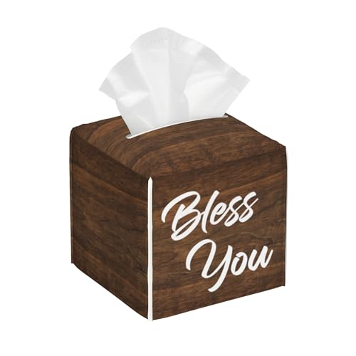 Bless You Tissue Box Cover Square,Wooden Board Texture Tissue Box Holder Waterproof Leather Facial Paper Organizer Dispenser for Bathroom Home Car Nightstand Vanity Desk - color: Color-22