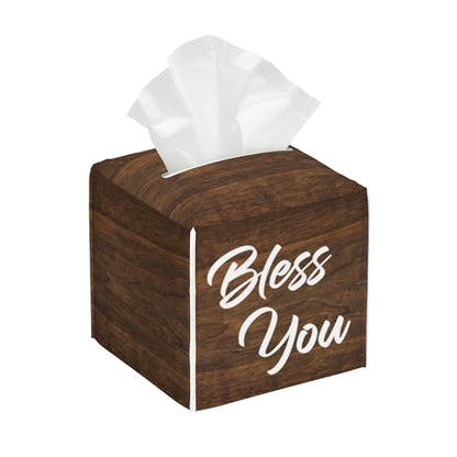 Bless You Tissue Box Cover Square,Wooden Board Texture Tissue Box Holder Waterproof Leather Facial Paper Organizer Dispenser for Bathroom Home Car Nightstand Vanity Desk - color: Color-22