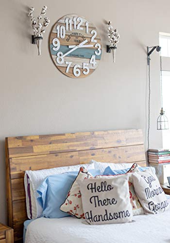 30" Wooden Multi-Color Maritime Coastal Beach Large Number Wall Clock (Blue, 30 inch) - color: Blue, size: 30 inch