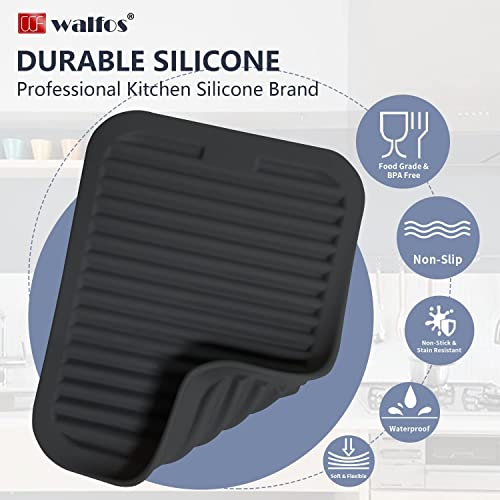 Walfos Trivets for Hot Dishes, Multi-Purpose Silicone Pot Holders, Hot Pads for Kitchen Hot Pots and Pans, Heat Resistant Silicone Mats for Kitchen Countertops, Non-Slip, 2 Pack, Black - style: 8.5x11in, 2 Black Rectangle