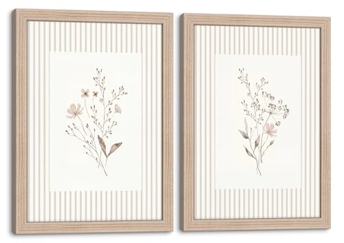 Framed Botanical Canvas Wall Art Neutral Minimalist Decor 2 Pcs 16x12 Inch | Modern Painting Prints Picture Poster Ready to Hang floral line art farmhouse bedroom living room bathroom Entryway Foyer - color: Botanical Floral 013, size: 16L" x 12W"