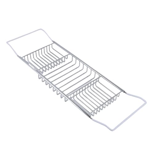 FTVOGUE Bathtub Caddy Tray, Stainless Steel Expandable Bathtub Tray 25 to 38.4 in, Over The Rack with 7.9 in Width, Bathroom Organizer Shelf for Shower Tub Use (Silver) - color: Silver
