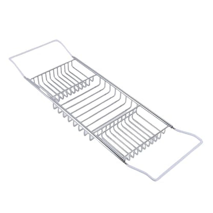 FTVOGUE Bathtub Caddy Tray, Stainless Steel Expandable Bathtub Tray 25 to 38.4 in, Over The Rack with 7.9 in Width, Bathroom Organizer Shelf for Shower Tub Use (Silver) - color: Silver