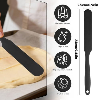 Silicone Jar Spatulas, Cake Cream Spatulas Set, Non-Stick Heat Resistant Mixing Butter Spatulas Baking Scrapers for Jars Blenders Cooking Stirring - color: Black, size: 24X2.5X0.5CM