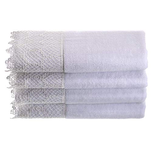 Creative Scents Fingertip Towels for Bathroom (11x18 inches) Towel Set of 4, Soft Velour Finish, Gorgeous Lace Trim, 100% Cotton, Machine Washable, Perfect for Guest Bathroom! (White) - color: White