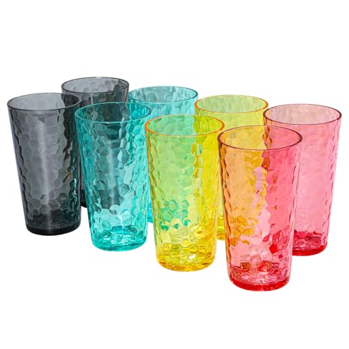 BPA-Free Plastic Tumblers 8 Pack (8x22oz) | Reusable Dishwasher Safe | Stackable Shatterproof Cups | Plastic Drinkware & Drinking Tumblers for Restaurant, Home, Party - color: Multicolor, size: 8-Pack