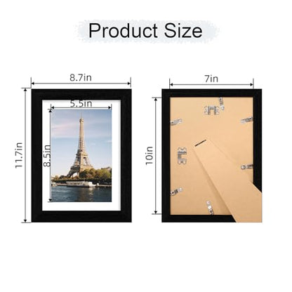 iRahmen 7x10 Picture Frame with Mat 5.5x8.5 - High Definition Real Glass Wooden Photo Frames for Tabletop Display and Wall Mounting (Black Woodgrain, Set of 4) - color: Black Woodgrain, size: 7X10