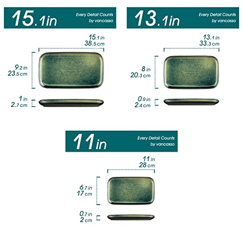 vancasso Stern Serving Platters Set of 3, 15/13/ 11 Inches Rectangular Serving Plates, Green Serving Trays for Entertaining, Party - color: Green, size: 3 Pieces