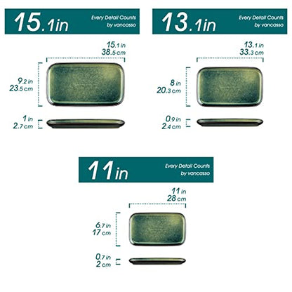 vancasso Stern Serving Platters Set of 3, 15/13/ 11 Inches Rectangular Serving Plates, Green Serving Trays for Entertaining, Party - color: Green, size: 3 Pieces