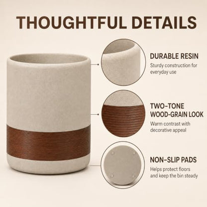 YMXYJM Resin Trash Can, Modern Round Wastebasket, 2 Gallon,Brown | Modern resin trash can with 2-gallon capacity, sturdy base, and open-top design for bathroom, kitchen, office, and home - color: Brown