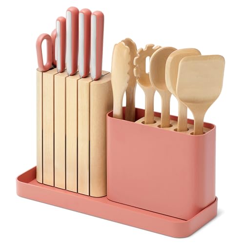 Caraway 14-Piece Kitchen Prep Tool Set with Knives & Utensils | Knife Set and Wooden Utensil Set, Made with Premium German Steel Blades and FSC-Certified Birch Wood, Perracotta - color: Perracotta