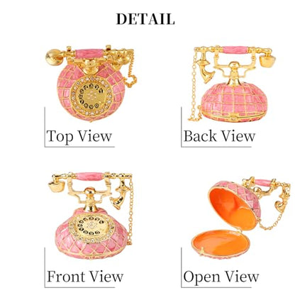 QIFU Hand Painted Small Pink Telephone Figurine Trinket Box Hinged Unique Gift for Family - color: T3 Pink