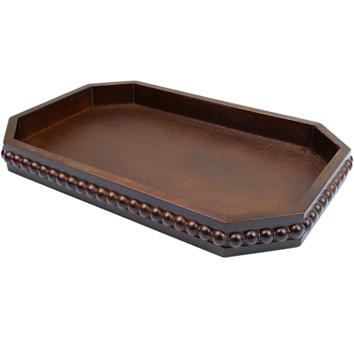 Hrastany Retro Brown Wood Serving Tray with Beads, Farmhouse Decorative Tray for Table Centerpiece, Christmas Wedding Halloween Home Decor - color: Retro Brown-c8, size: 15.7" x 10.2" x 1.6"