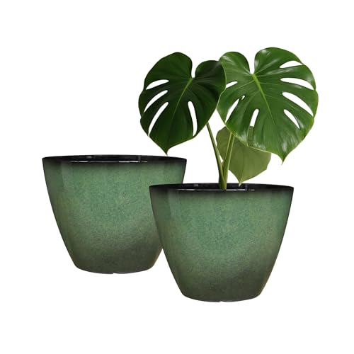 Vanslogreen 2 Pack Plant Pots for Indoor Outdoor Plants, 8 inch Plastic Flower Pots, Glazed Planter for Aloe, Herbs, Cactus (Green, 2pcs) - color: Green, size: 2pcs