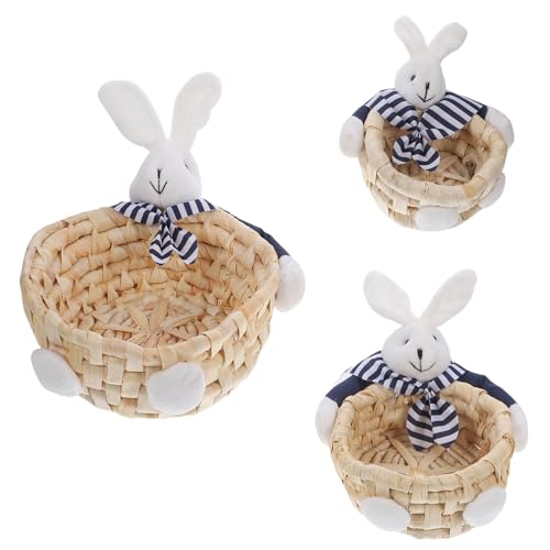 Happyyami 3pcs Handmade Woven Straw Storage Baskets for Home Organization Decorative Nesting Containers for Sundries Clothing and Accessories Stylish Neutral Colors