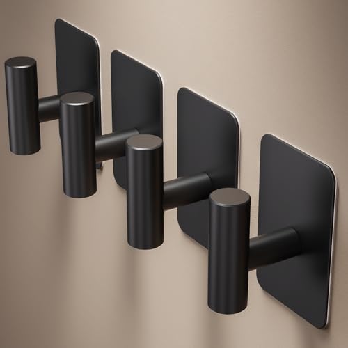 Heavy Duty Adhesive Hooks - 26lb Max, Sticky Wall Hooks Waterproof Stainless Steel for Hanging Towel, Coat, Robe, Towel Hooks Stick on Bathroom, Kitchen, Shower, Door (Black, 4 Pack) - color: Black-Cylinder4