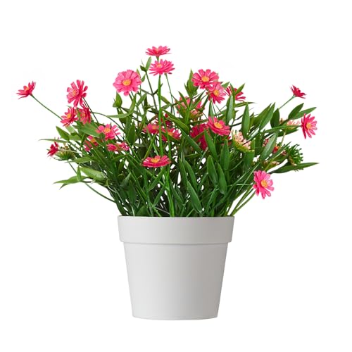Fake Plants Daisy for Bathroom Decor, Small Potted Artificial Plants Indoor for Shelf Desk Home Bathroom Farmhouse Room Coffee Table Decor, Red - color: Red