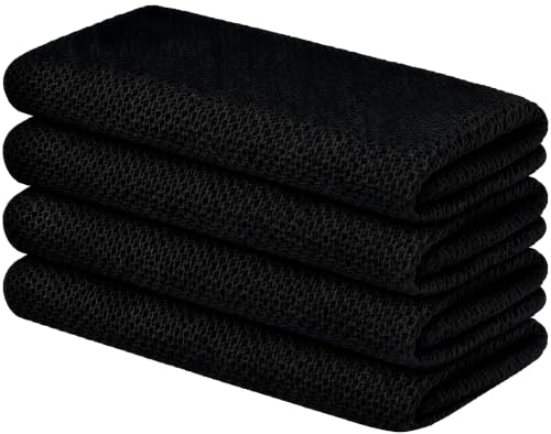 100% Cotton Waffle Weave Kitchen Towels, 4 Pack Dish Cloths for Washing Dishes, Ultra Soft Absorbent Dish Towels, Quick Drying Kitchen Rags, 13 x 28 Inches, Black - color: Black, size: 13 x 28 - 4 Pack
