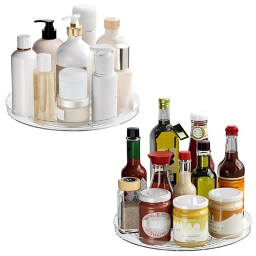 2 Pack Lazy Susan Organizer Turntable, Clear 9 Inch Rotating Organizer Tray for Cabinet Table Top, Round Non-Skid Refrigerator Lazy Susan, Kitchen Storage for Pantry Countertop Bathroom, Spice Rack - size: 9inch - 2 Pack