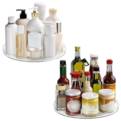 2 Pack Lazy Susan Organizer Turntable, Clear 9 Inch Rotating Organizer Tray for Cabinet Table Top, Round Non-Skid Refrigerator Lazy Susan, Kitchen Storage for Pantry Countertop Bathroom, Spice Rack - size: 9inch - 2 Pack