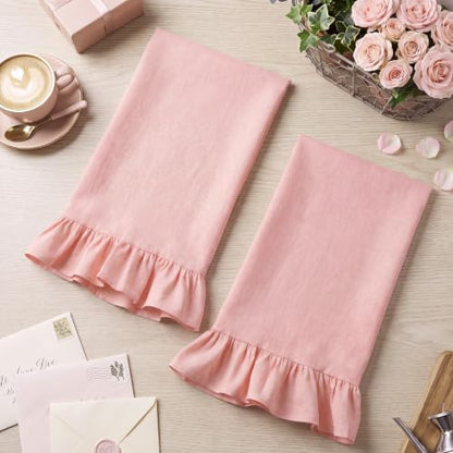 HunnmingRe Light Pink Kitchen Towels Set of 2, 100% Cotton Retro Ruffled Dish Towels 18"x28" Absorbent Tea Cloths for Farmhouse Charm, Drying Dishes, Entertaining Guests - color: Light Pink, style: Retro