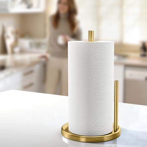 Jesginboo Paper Towel Holder Countertop, Gold Kitchen Paper Towels Holder, Paper Roll Holder with Weighted Base - color: Gold