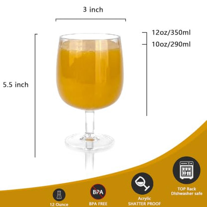 Yalin Set of 6 Unbreakable 12 oz Acrylic Plastic Wine and Water Tumbler Stackable Goblets. (Clear, 12 oz) - color: Clear, size: 12 oz