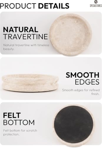 Marble Jewelry Dish, 5" Handmade Travertine Ring Tray | Handmade trinket holder for earrings, necklaces, keys & candles, Catchall for vanity, nightstand & gift for women - color: Travertine
