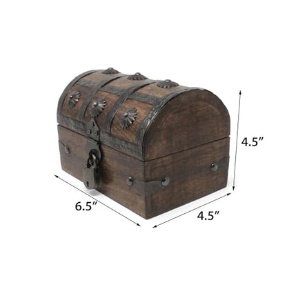 Keepsake Wooden Treasure Chest with Antique Jewelry Lock and Key - Velvet Lined Interior (Medium 6.5 x 4.5 x 4.5) – Decorative Box, Pirate Wooden Chest, Wood Box with Lid - size: Medium 6.5 x 4.5 x 4.5"