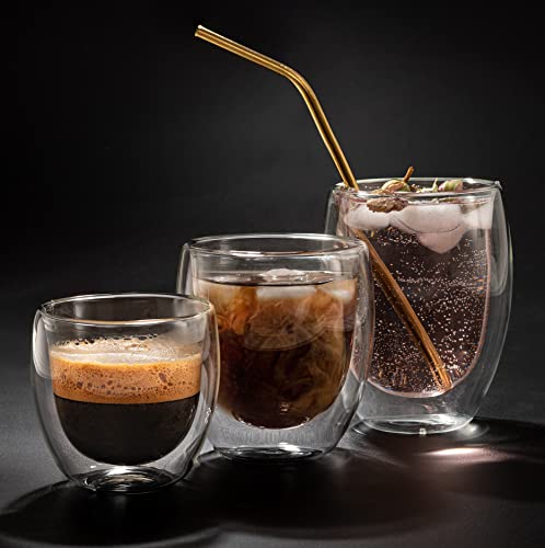 Moss & Stone Set of 3 Double Wall Glass Cup Clear Mug, Double Walled Coffee Mugs, Glass Tea Mugs, Insulated Coffee Mug Egg Shape. - style: 3 Cups