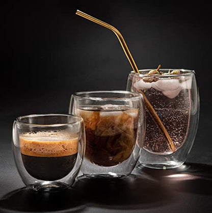 Moss & Stone Set of 3 Double Wall Glass Cup Clear Mug, Double Walled Coffee Mugs, Glass Tea Mugs, Insulated Coffee Mug Egg Shape. - style: 3 Cups