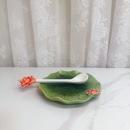 Ceramic Tea Cup and Saucer Set ，6OZ 3D Hand-painted Swans and Lotus Leaves Coffee Mug，Gift for Women