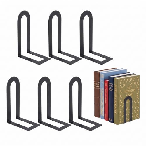Sanwarm Bookends, 6 Pcs, Metal, for Home Office Desk Shelves Modern Black | Decorative Book Ends Non-Skid Book Stoppers Holder 3 Pair Gifts for Reading Enthusiasts Library Decor - color: Black, size: 6Pcs (6"H x 3.75"D x 3.5"W)